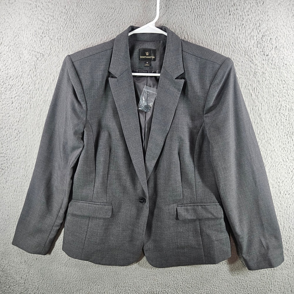 Worthington Womens Gray Single Button Blazer Jacket Size 18 Professional‎ NEW